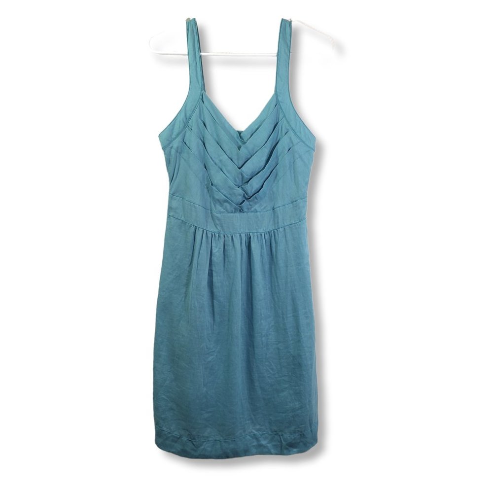 M.S.S.P. Women's Large Teal Solid 100% Linen Sheath Dress